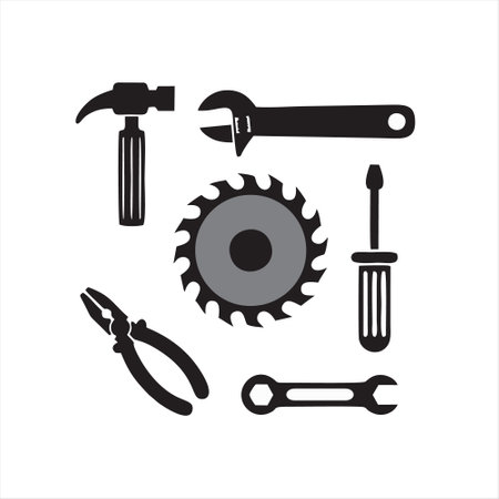 Set of tools. Vector illustration in black on a white background.のイラスト素材