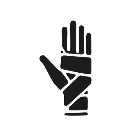 Hand in a medical glove. Black silhouette on a white background. Vector illustration.のイラスト素材