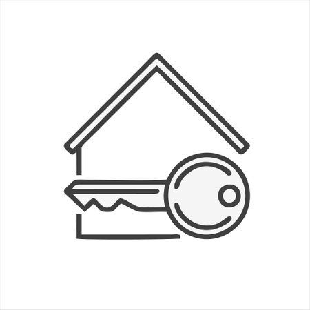 House with key line icon, outline vector sign, linear pictogram isolated on white. Symbol, illustrationのイラスト素材