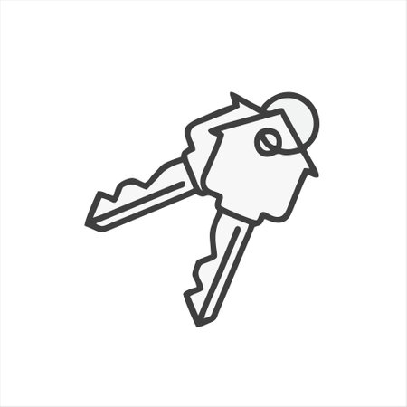 Key with keychain line icon, outline vector sign, linear pictogram isolated on white.のイラスト素材