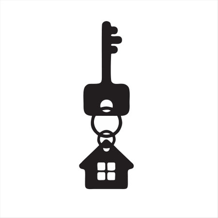 Key with a keychain in the shape of a house. Vector illustration.のイラスト素材