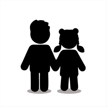 little boy and girl in black on a white background. vector illustrationのイラスト素材