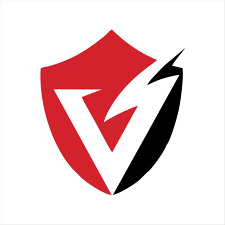 Letter V with shield and lightning. Power icon vector design template.のイラスト素材