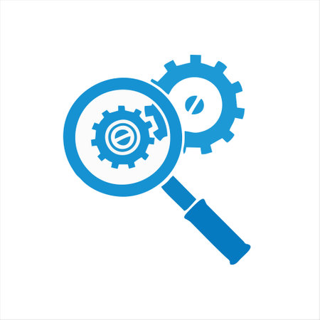 magnifying glass and gear icon, vector icon. Vector illustrationのイラスト素材