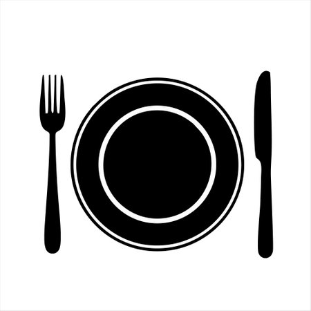 Plate, fork and knife icon. Vector illustration isolated on white background.のイラスト素材