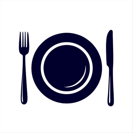 Plate and cutlery icon on white background. Vector illustration.のイラスト素材