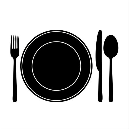 Plate, fork, knife and spoon icon. Vector illustration.のイラスト素材