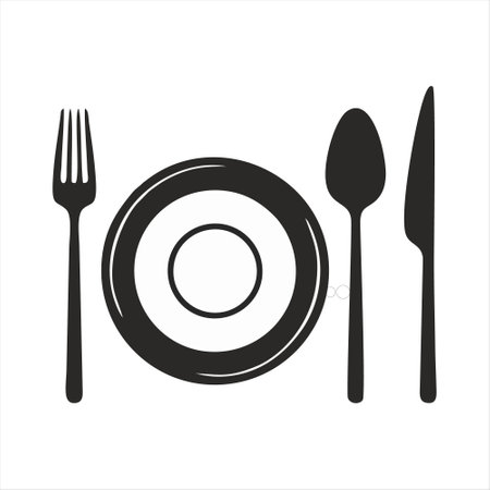plate, knife and fork on a white background. vector illustration.のイラスト素材