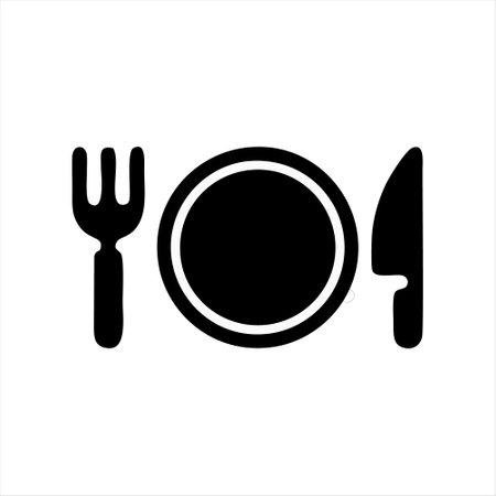Cutlery and plate icon. Cutlery icon on white backgroundのイラスト素材