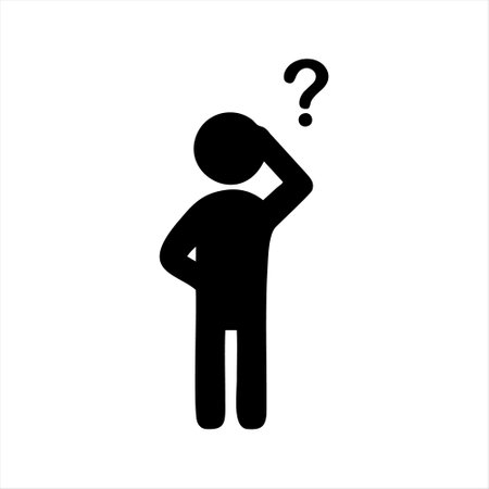 Man with question mark icon. Vector illustration. Black on white.のイラスト素材