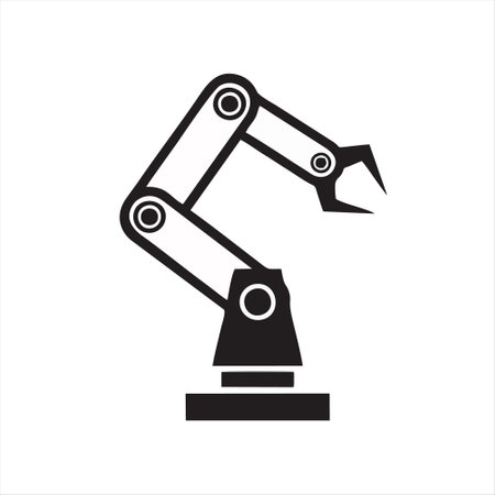 Industrial robot arm vector icon. Black and white illustration isolated on white background.のイラスト素材