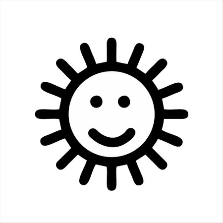 Smiling sun icon. Vector illustration isolated on a white background.のイラスト素材