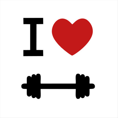 I love fitness. Dumbbell and heart icon. Vector illustration.のイラスト素材