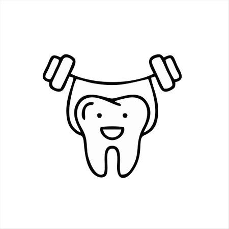 Tooth with dumbbells icon. Dental care vector icon.のイラスト素材