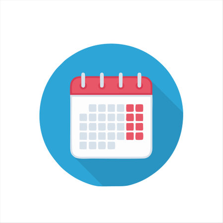 calendar vector flat color icon with long shadow. agenda icon.のイラスト素材
