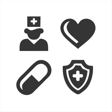 Medical and healthcare icons set. Vector illustration in black and white.のイラスト素材