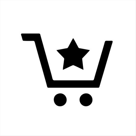 Shopping cart with star icon. Black and white shopping cart iconのイラスト素材