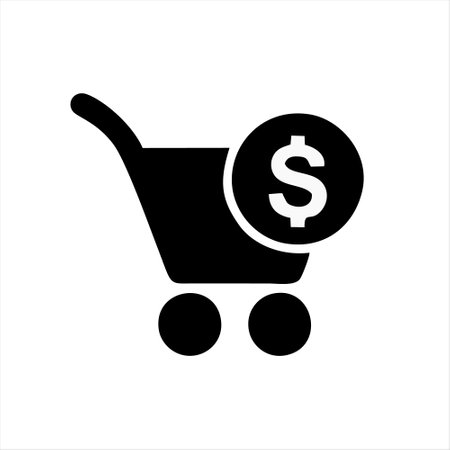 Shopping cart icon with dollar sign. Black and white vector illustration.のイラスト素材