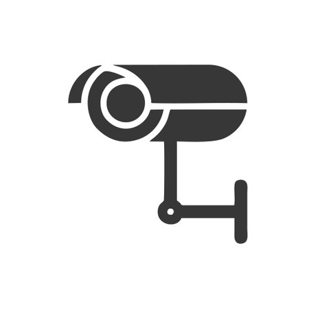 Security camera icon in flat style. CCTV vector illustration on white isolated background. Camera business concept.のイラスト素材