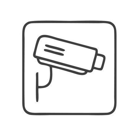 Security camera linear icon. Thin line illustration. Contour symbol. Vector isolated outline drawingのイラスト素材