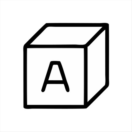 Letter A cube icon. Black and white vector illustration isolated on white backgroundのイラスト素材