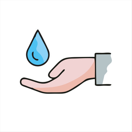 Hand washing color icon. Hand with water drop. Vector illustration.のイラスト素材