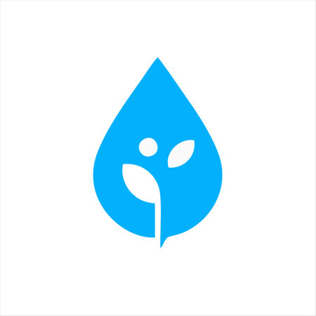 Water drop icon with leaf logo. Vector illustration. Ecology concept.のイラスト素材