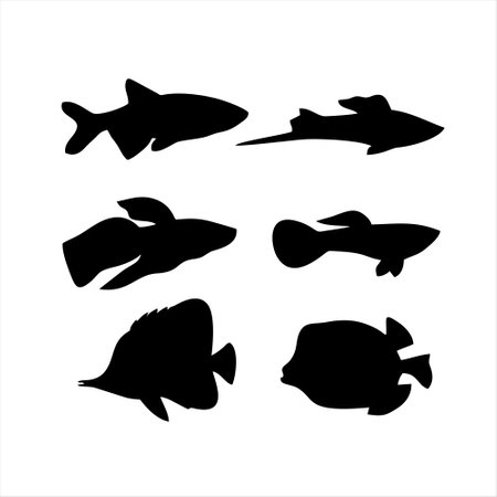 Set of fish silhouettes. Vector illustration isolated on white background.のイラスト素材
