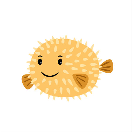 Pufferfish. Cute cartoon fish. Vector illustration isolated on white background.のイラスト素材