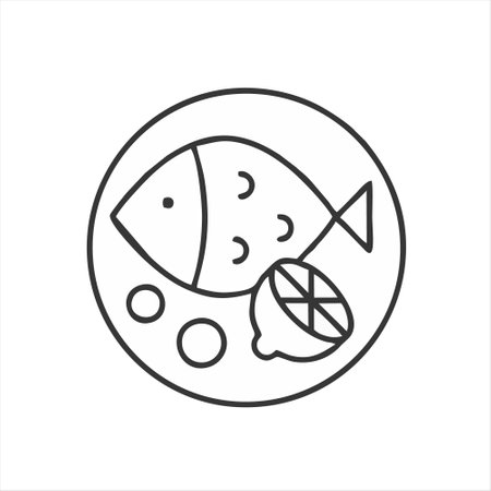 Fish icon in circle. Outline vector illustration on white background.のイラスト素材