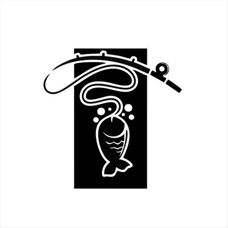 Fishing rod and fish icon. Vector illustration on white background.のイラスト素材
