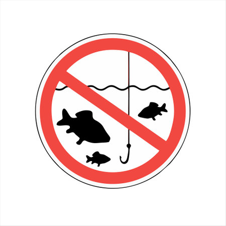 No fishing sign. Prohibition of fishing. Vector illustration on white background.のイラスト素材
