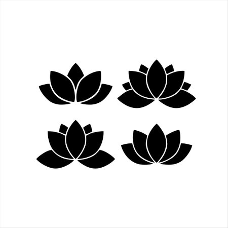 Lotus flower vector icon set. Black lotus flower isolated on white backgroundのイラスト素材