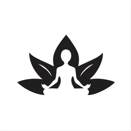Yoga icon with lotus and lotus flower. Vector illustrationのイラスト素材