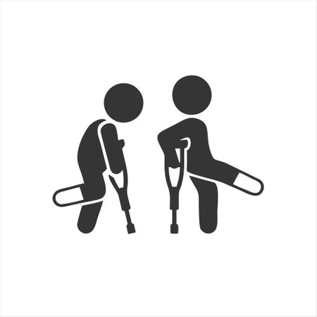 Disabled people icon. Man and woman with crutches. Vector illustrationのイラスト素材