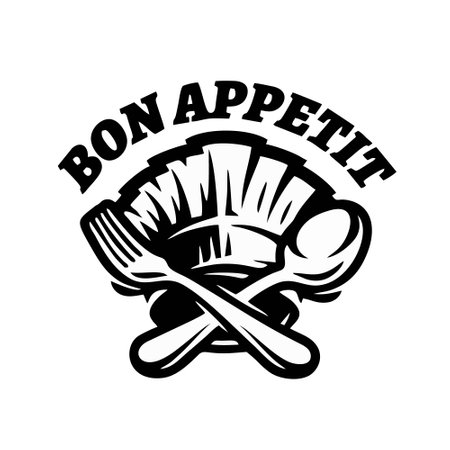 Bowl and cutlery logo template vector illustration. Design element for menu, restaurant, cafe, bar.のイラスト素材