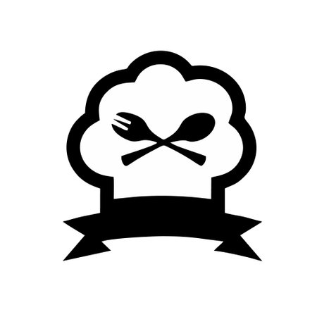 Chef hat with spoon and fork vector icon isolated on white backgroundのイラスト素材
