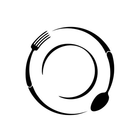 Plate, spoon and fork icon on white background. Vector illustration.のイラスト素材