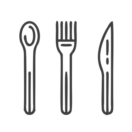 Fork, spoon and knife line icon, vector graphics, a linear pattern on a white background, eps 10.のイラスト素材
