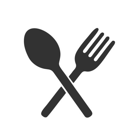 Spoon and fork icon. Vector illustration isolated on white background.のイラスト素材