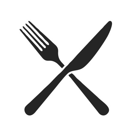 Fork and knife icon. Silhouette symbol. Vector illustrationのイラスト素材