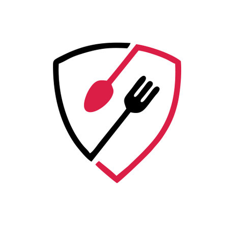Fork and shield vector logo design template. Food insurance icon.のイラスト素材
