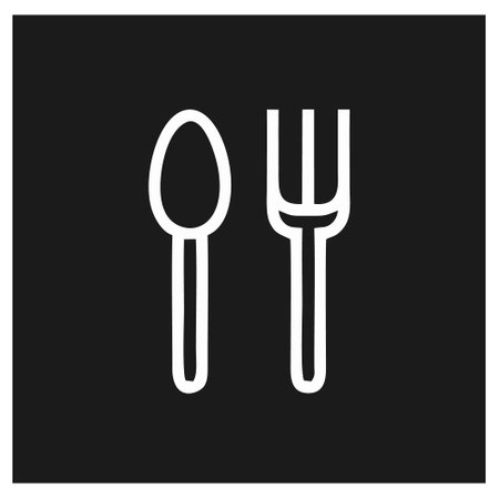 Spoon and fork icon in trendy flat style isolated on black background. Restaurant symbol for your web site design,のイラスト素材