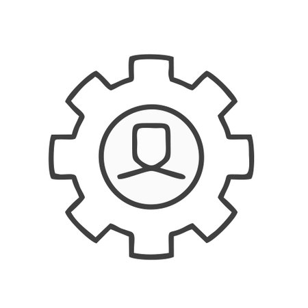 Teamwork gear line icon, outline vector sign, linear style pictogram isolated on white. Symbol, illustrationのイラスト素材