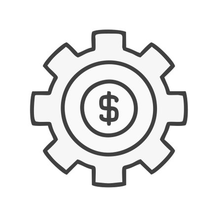 Gear with dollar sign icon in outline style on a white background. Vector illustrationのイラスト素材