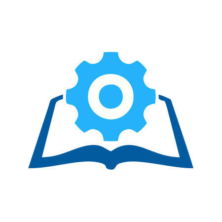 Open book and gear icon design template. Cogwheel gear symbol.のイラスト素材