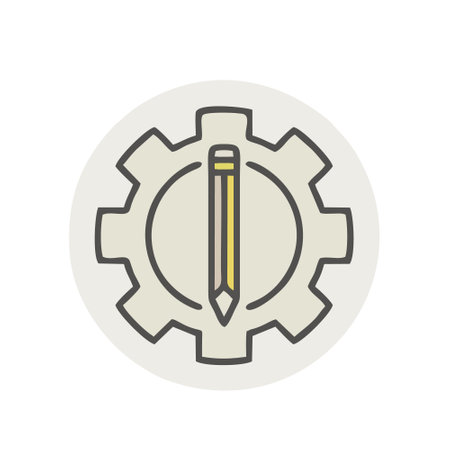 Pencil in gear icon. Cogwheel symbol. Vector illustrationのイラスト素材