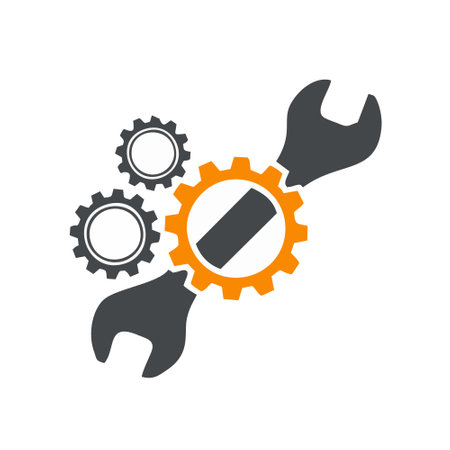 Wrench and gear icon. Repair service symbol. Vector illustration.のイラスト素材