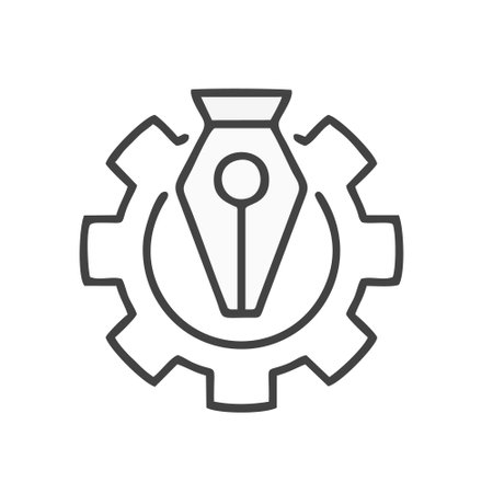 Gear and pen icon in outline style on a white background. Vector illustrationのイラスト素材