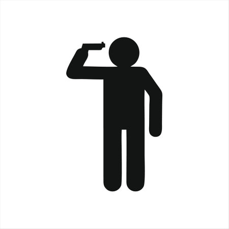 Man with gun icon. Simple vector pictogram isolated on white backgroundのイラスト素材
